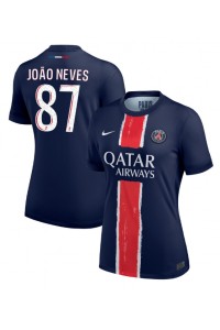 Paris Saint-Germain Joao Neves #87 Jalkapallovaatteet Naisten Kotipaita 2024-25 Lyhythihainen